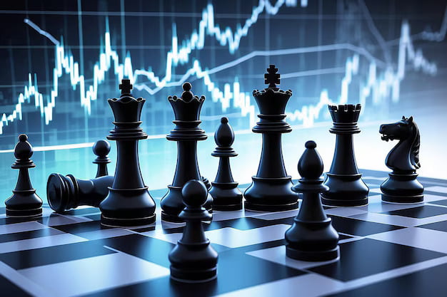 Chess game behind forex chart background Business concept to present financial information